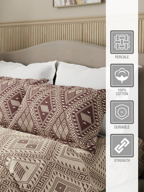 Embrace 100% Cotton 152 TC Brown Geometrical Print Double Bedsheet with 2 Pillow Covers
