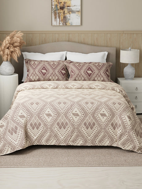 Embrace 100% Cotton 152 TC Brown Geometrical Print Double Bedsheet with 2 Pillow Covers