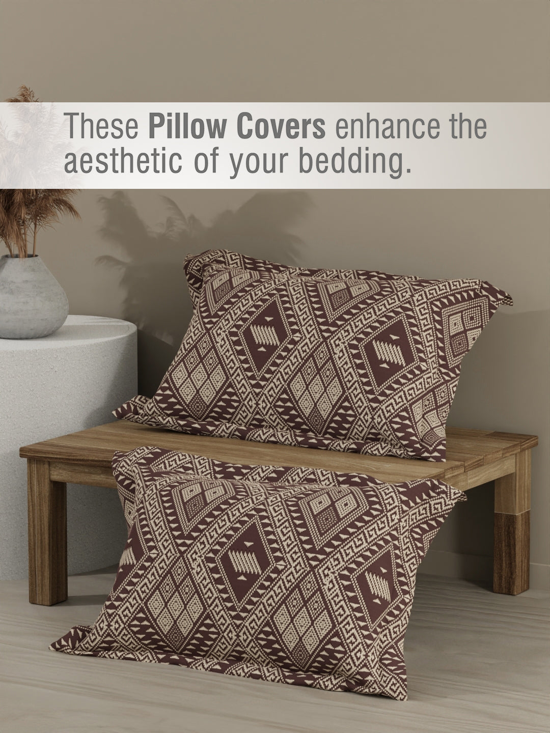 Embrace 100% Cotton 152 TC Brown Geometrical Print Double Bedsheet with 2 Pillow Covers