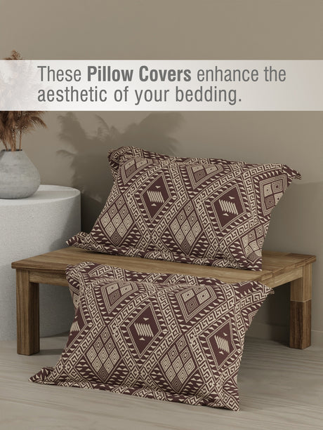 Embrace 100% Cotton 152 TC Brown Geometrical Print Double Bedsheet with 2 Pillow Covers