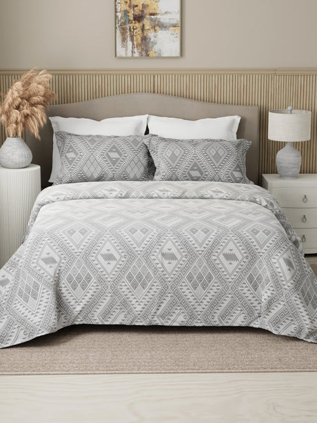 Embrace 100% Cotton 152 TC Grey Geometrical Print Double Bedsheet with 2 Pillow Covers