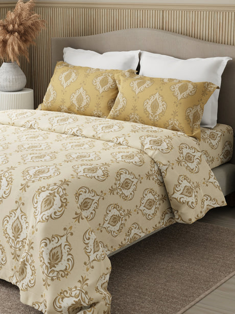 Embrace 100% Cotton 152 TC Yellow Ethnic Print Double Bedsheet with 2 Pillow Covers