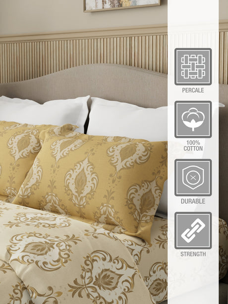 Embrace 100% Cotton 152 TC Yellow Ethnic Print Double Bedsheet with 2 Pillow Covers