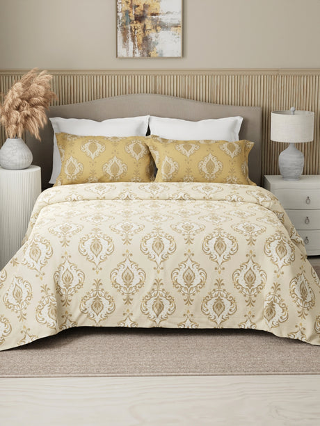 Embrace 100% Cotton 152 TC Yellow Ethnic Print Double Bedsheet with 2 Pillow Covers