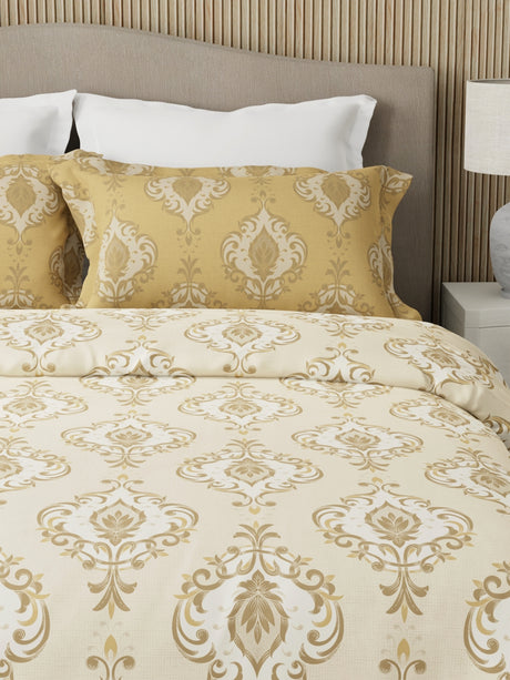 Embrace 100% Cotton 152 TC Yellow Ethnic Print Double Bedsheet with 2 Pillow Covers