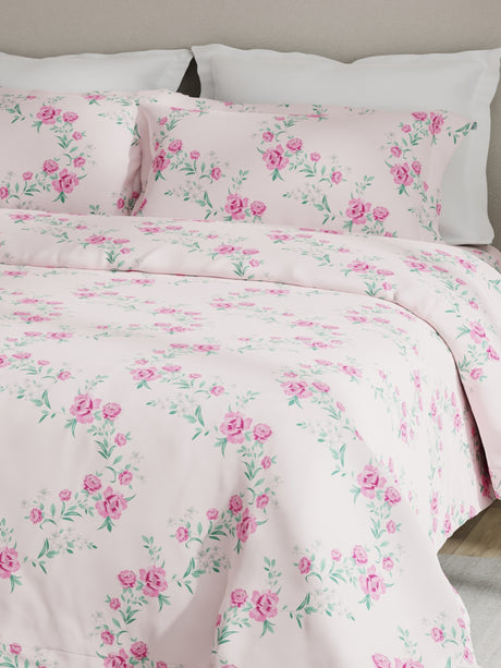 Embrace 100% Cotton 152 TC Pink Floral King Bedsheet with 2 Pillow Covers