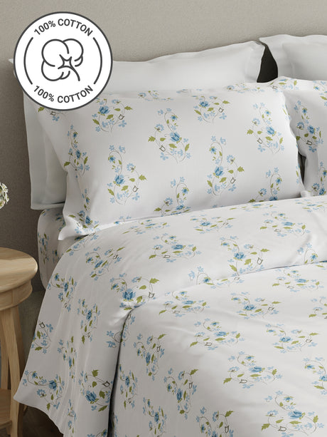 Embrace 100% Cotton 152 TC Purple Floral King Bedsheet with 2 Pillow Covers