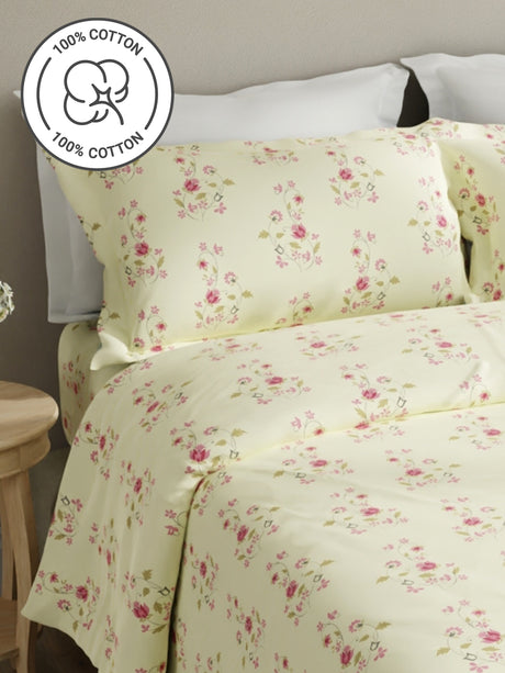 Embrace 100% Cotton 152 TC Yellow Floral King Bedsheet with 2 Pillow Covers