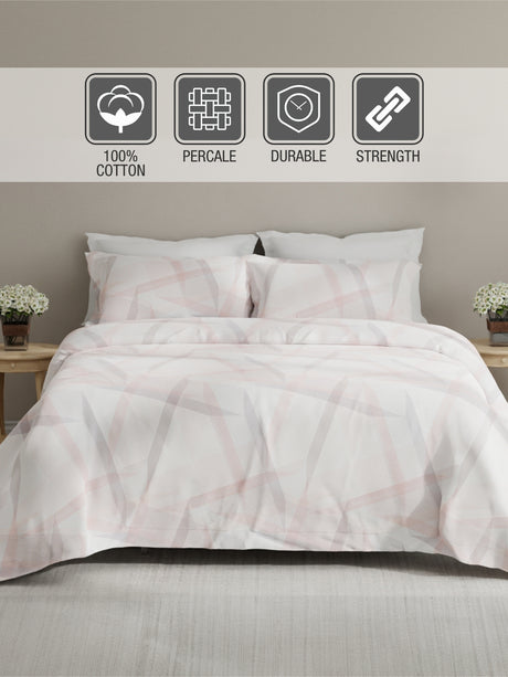 Embrace 100% Cotton 152 TC Pink Stripes King Bedsheet with 2 Pillow Covers
