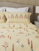 Valatia 100% Cotton 200 TC Karigari Printed Double Bedsheet with 2 Pillow Covers - Yellow