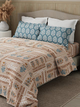 Valatia 100% Cotton 200 TC Karigari Printed Double Bedsheet with 2 Pillow Covers - Brown & Pink