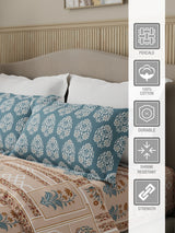 Valatia 100% Cotton 200 TC Karigari Printed Double Bedsheet with 2 Pillow Covers - Brown & Pink
