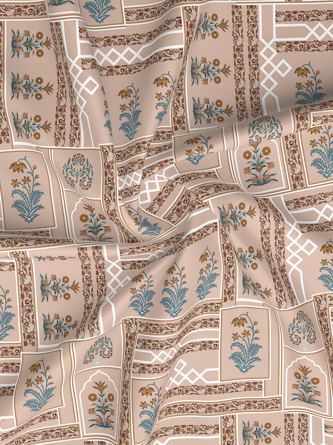 Valatia 100% Cotton 200 TC Karigari Printed Double Bedsheet with 2 Pillow Covers - Brown & Pink