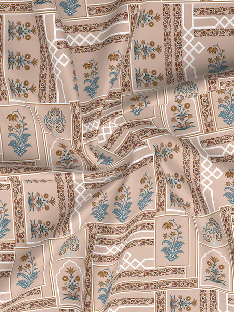 Valatia 100% Cotton 200 TC Karigari Printed Double Bedsheet with 2 Pillow Covers - Brown & Pink