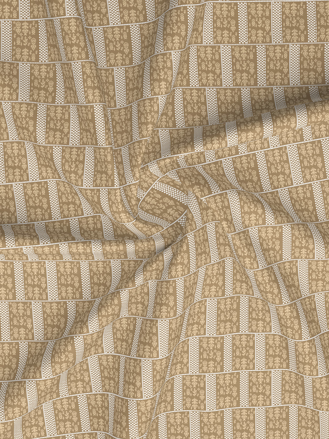Valatia 100% Cotton 200 TC Karigari Printed Double Bedsheet with 2 Pillow Covers - Beige