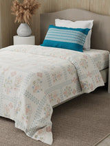 Valatia 100% Cotton 200 TC Karigari Printed Single Bedsheet with 1 Pillow Cover - Blue & White