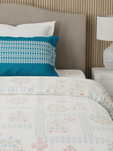 Valatia 100% Cotton 200 TC Karigari Printed Single Bedsheet with 1 Pillow Cover - Blue & White