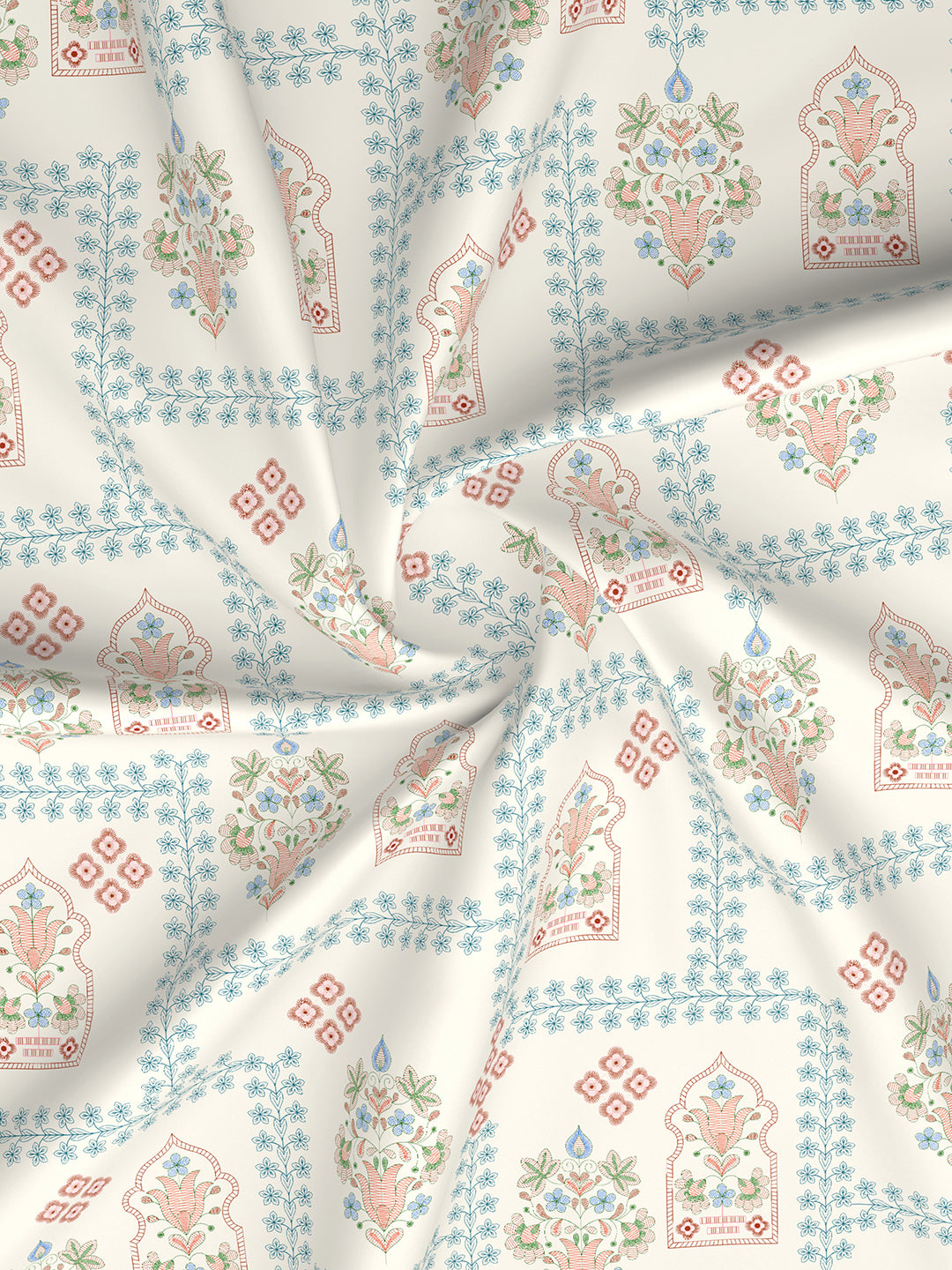 Valatia 100% Cotton 200 TC Karigari Printed Single Bedsheet with 1 Pillow Cover - Blue & White