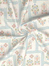 Valatia 100% Cotton 200 TC Karigari Printed Single Bedsheet with 1 Pillow Cover - Blue & White
