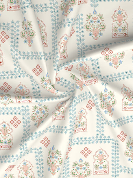Valatia 100% Cotton 200 TC Karigari Printed Single Bedsheet with 1 Pillow Cover - Blue & White