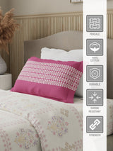 Valatia 100% Cotton 200 TC Karigari Printed Single Bedsheet with 1 Pillow Cover - Pink & White