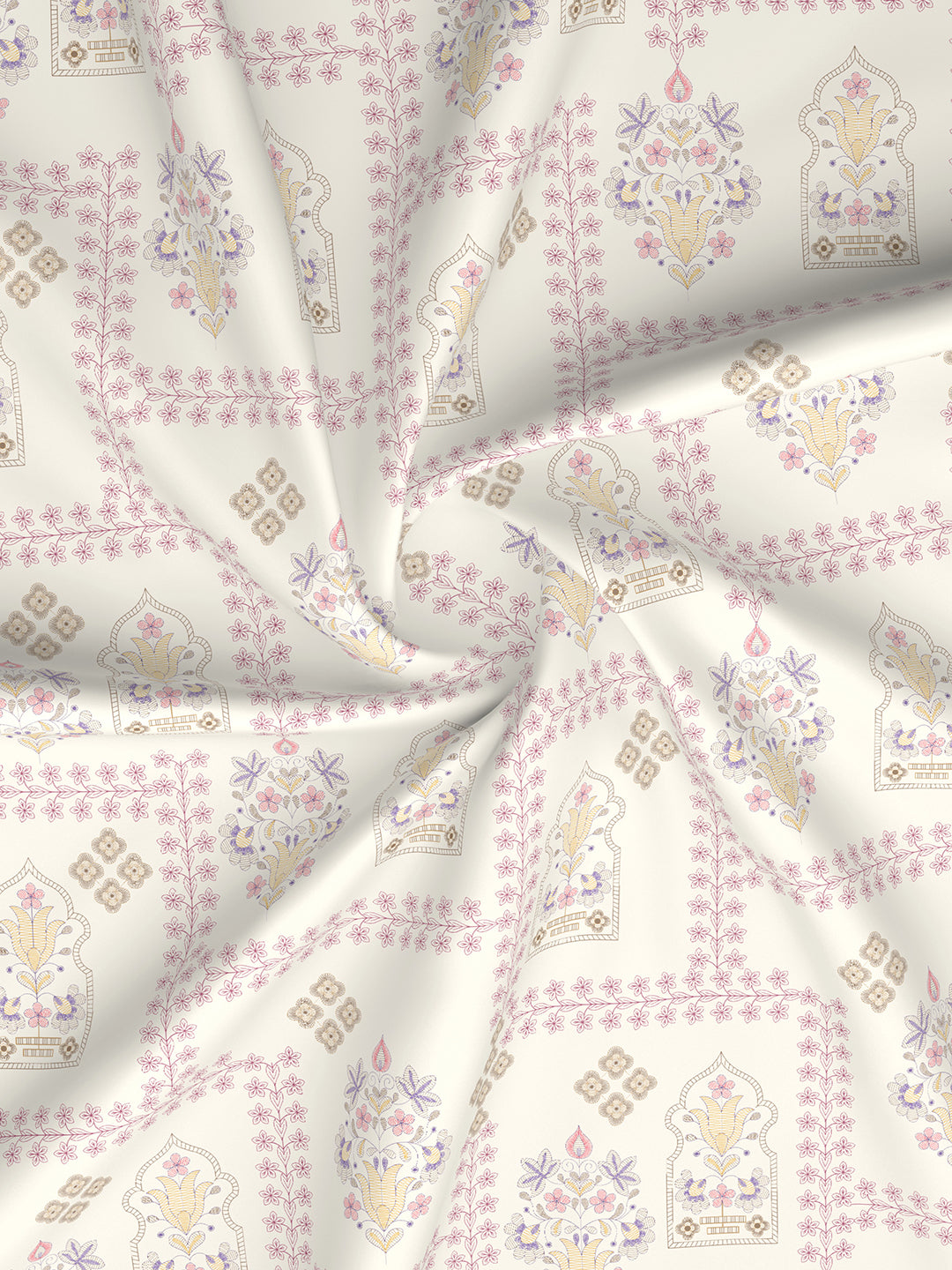 Valatia 100% Cotton 200 TC Karigari Printed Single Bedsheet with 1 Pillow Cover - Pink & White