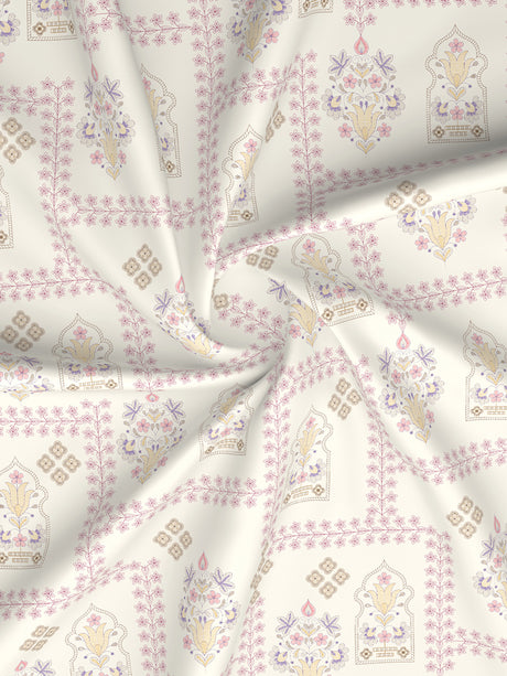 Valatia 100% Cotton 200 TC Karigari Printed Single Bedsheet with 1 Pillow Cover - Pink & White