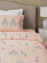 Valatia 100% Cotton 200 TC Karigari Printed Single Bedsheet with 1 Pillow Cover - Peach