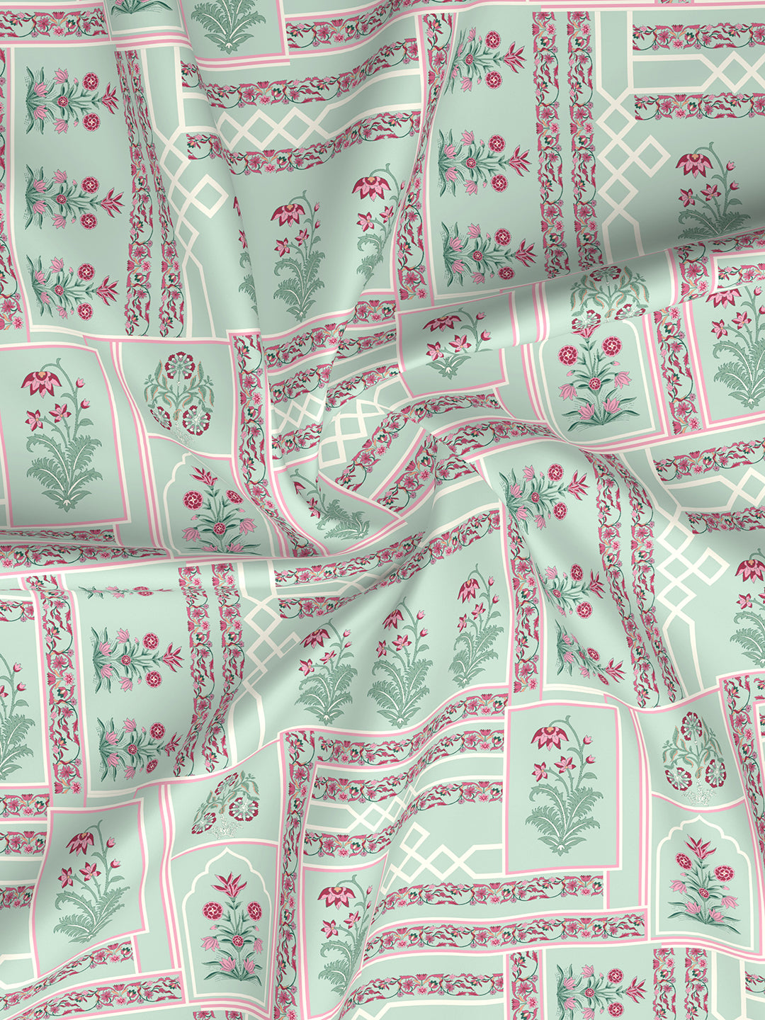 Valatia 100% Cotton 200 TC Karigari Printed Single Bedsheet with 1 Pillow Cover - Green & Pink