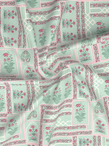 Valatia 100% Cotton 200 TC Karigari Printed Single Bedsheet with 1 Pillow Cover - Green & Pink