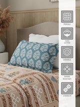 Valatia 100% Cotton 200 TC Karigari Printed Single Bedsheet with 1 Pillow Cover - Brown & Pink