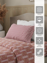 Valatia 100% Cotton 200 TC Karigari Printed Single Bedsheet with 1 Pillow Cover - Pink
