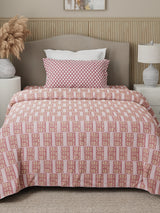 Valatia 100% Cotton 200 TC Karigari Printed Single Bedsheet with 1 Pillow Cover - Pink