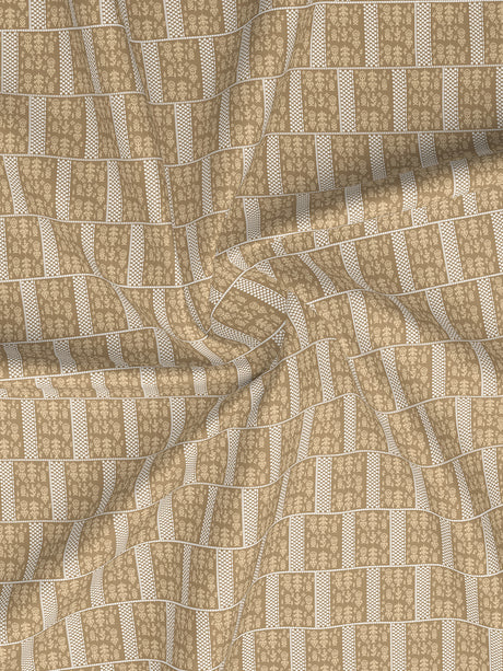 Valatia 100% Cotton 200 TC Karigari Printed Single Bedsheet with 1 Pillow Cover - Beige
