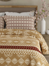 Valatia Gypsy 100% Cotton 200 TC Ethnic Printed King Bedsheet with 2 Pillow Covers - Brown & White