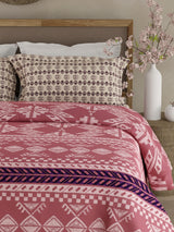 Valatia Gypsy 100% Cotton 200 TC Ethnic Printed King Bedsheet with 2 Pillow Covers - Pink & White