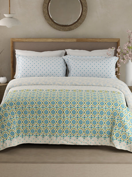 Valatia Gypsy 100% Cotton 200 TC Ethnic Printed King Bedsheet with 2 Pillow Covers - Blue