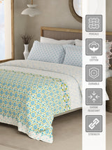 Valatia Gypsy 100% Cotton 200 TC Ethnic Printed King Bedsheet with 2 Pillow Covers - Blue