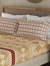 Valatia Gypsy 100% Cotton 200 TC Ethnic Print Fitted King Bedsheet with 2 Pillow Covers - Brown