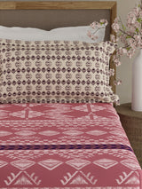 Valatia Gypsy 100% Cotton 200 TC Ethnic Print Fitted King Bedsheet with 2 Pillow Covers - Pink
