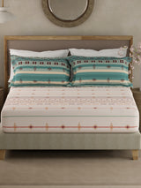 Valatia Gypsy 100% Cotton 200 TC Ethnic Print Fitted King Bedsheet with 2 Pillow Covers - White