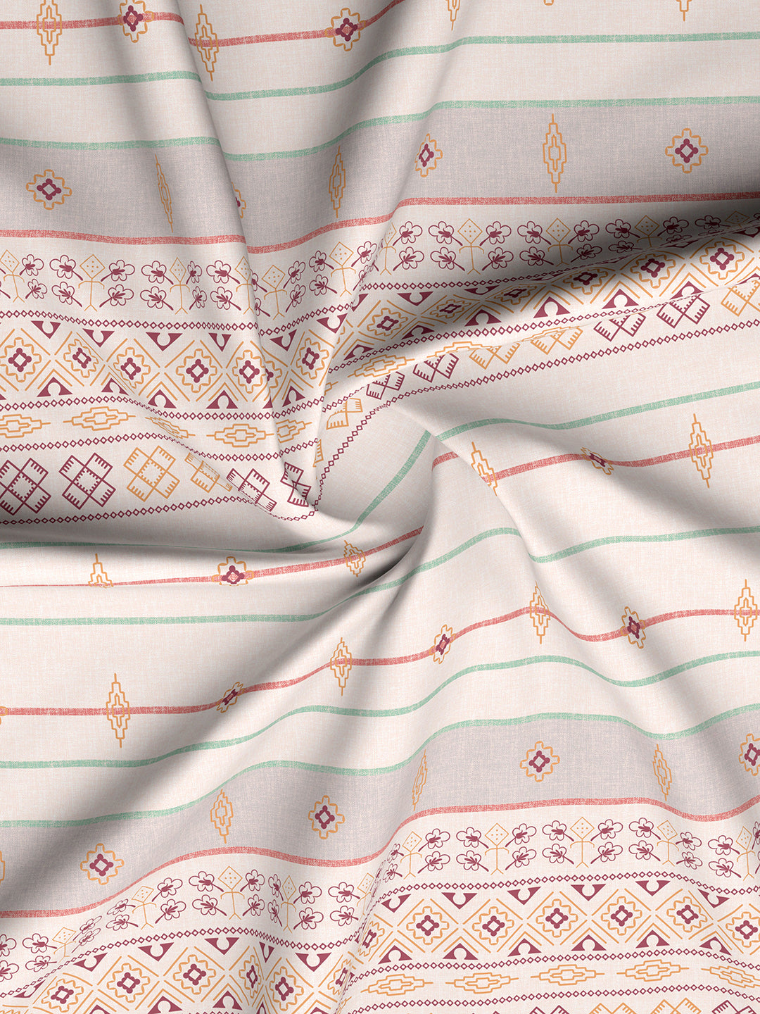 Valatia Gypsy 100% Cotton 200 TC Ethnic Print Fitted King Bedsheet with 2 Pillow Covers - White