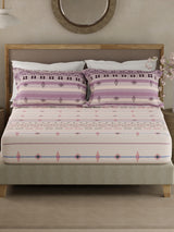 Valatia Gypsy 100% Cotton 200 TC Ethnic Print Fitted King Bedsheet with 2 Pillow Covers - Purple