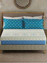 Valatia Gypsy 100% Cotton 200 TC Ethnic Print Fitted King Bedsheet with 2 Pillow Covers - White & Blue