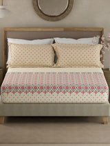 Valatia Gypsy 100% Cotton 200 TC Ethnic Print Fitted King Bedsheet with 2 Pillow Covers - c