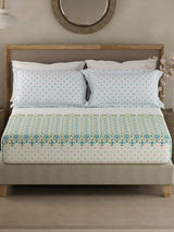 Valatia Gypsy 100% Cotton 200 TC Ethnic Print Fitted King Bedsheet with 2 Pillow Covers - Blue