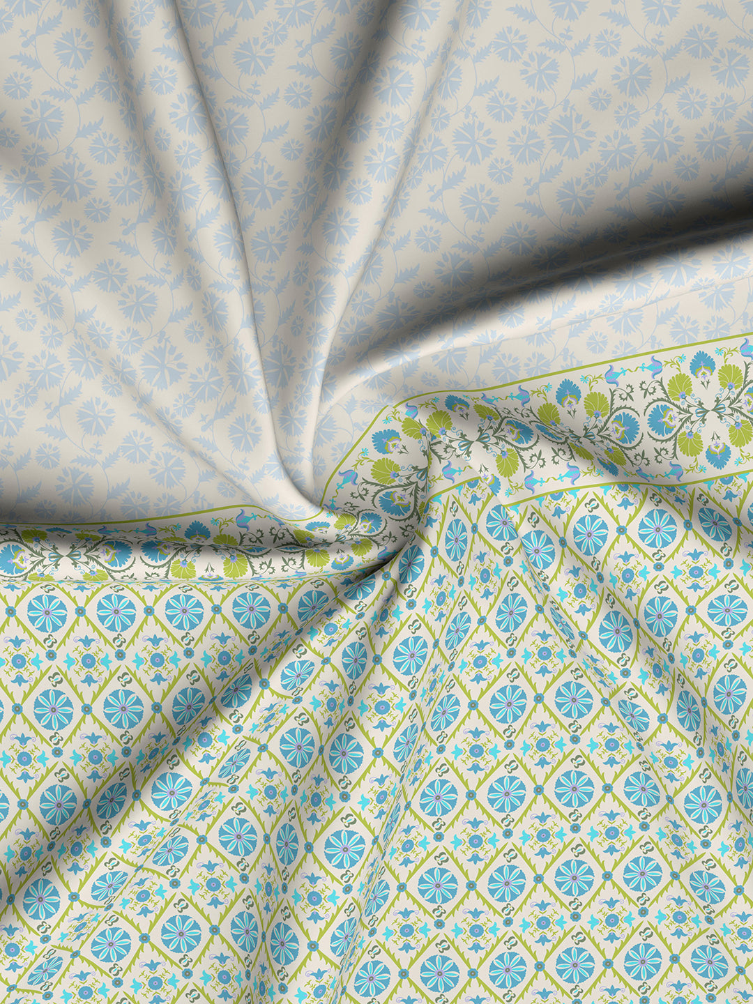 Valatia Gypsy 100% Cotton 200 TC Ethnic Print Fitted King Bedsheet with 2 Pillow Covers - Blue