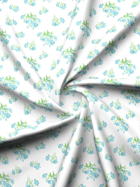 Valatia 100% Cotton 200 TC White & Green Floral King Bedsheet with 2 Pillow Covers