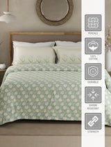Valatia 100% Cotton 200 TC Blue & White Floral King Bedsheet with 2 Pillow Covers
