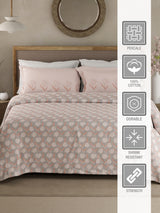 Valatia 100% Cotton 200 TC Pink Floral King Bedsheet with 2 Pillow Covers